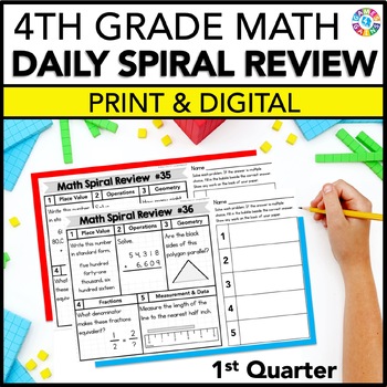 Preview of 4th Grade Daily Math Spiral Review Packet Morning Work, Homework, Warm Ups Q1