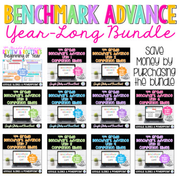 Preview of 4th Grade Benchmark Advance Presentations YEAR-LONG BUNDLE Units 1-10 Slides