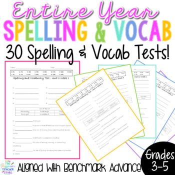 Preview of 4th Grade Benchmark Advance Year Long Spelling & Vocabulary Tests and Word Lists