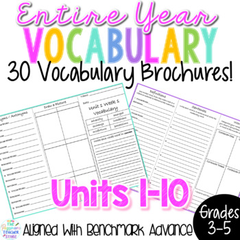 Preview of 4th Grade Benchmark Advance Vocabulary Center Brochure Units 1-10