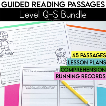 Preview of 4th Grade Bundle Guided Reading Passages and Comprehension Questions Level Q-S