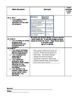 Preview of 4th Grade CCSS Checklist