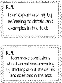 Preview of 4th Grade CCSS Reading I Can Statements