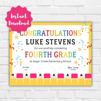 Preview of 4th Grade Certificate, Editable Fourth Grade Certificates, Editable Certificate