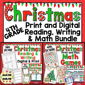 Preview of 4th Grade Christmas Activities: 4th Grade Christmas Print and Go ELA and Math