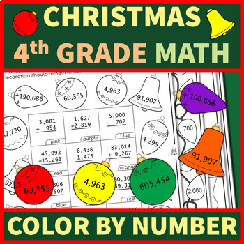 Preview of 4th Grade Christmas Math | Color by Number