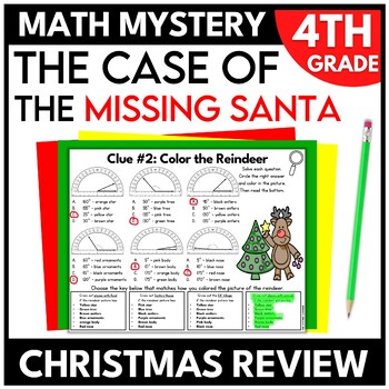 Preview of 4th Grade Christmas Math Mystery Holiday Math Worksheets Escape Room