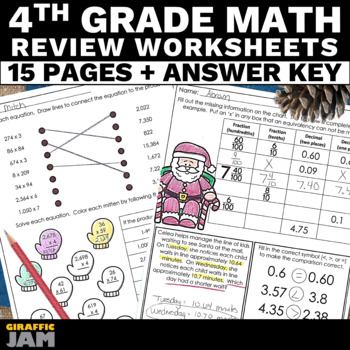 Preview of 4th Grade Christmas Math Review Packet of Christmas Activities for Math Review