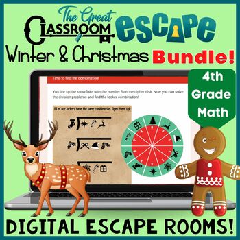 Preview of 4th Grade Christmas & Winter Math Activities Digital Escape Room Bundle