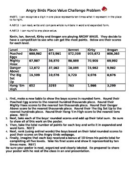 Preview of 4th Grade Common Core Angry Birds Place Value Project
