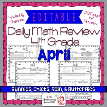 Preview of Math Morning Work 4th Grade April Editable, Spiral Review, Distance Learning