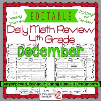 Preview of Math Morning Work 4th Grade December Editable, Spiral Review, Distance Learning
