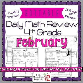 Preview of Math Morning Work 4th Grade February Editable, Spiral Review, Distance Learning