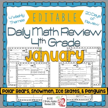 Preview of Math Morning Work 4th Grade January Editable, Spiral Review, Distance Learning