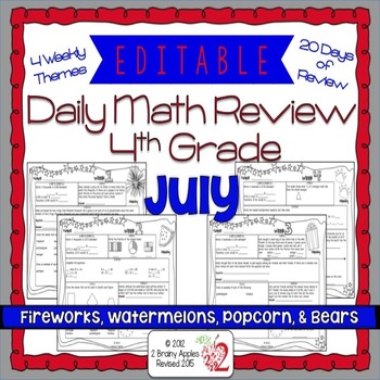 Preview of Math Morning Work 4th Grade July Editable, Spiral Review, Distance Learning