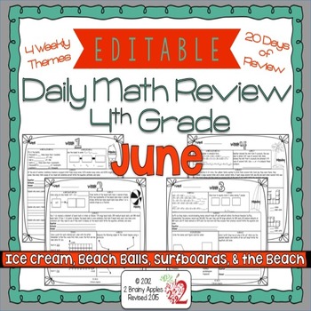 Preview of Math Morning Work 4th Grade June Editable, Spiral Review, Distance Learning