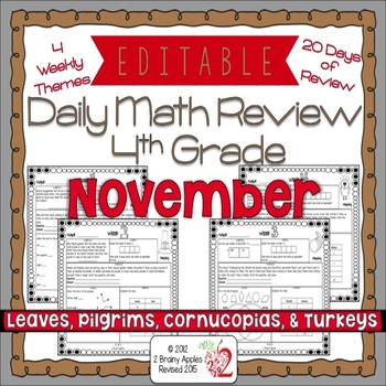 Preview of Math Morning Work 4th Grade November Editable, Spiral Review, Distance Learning