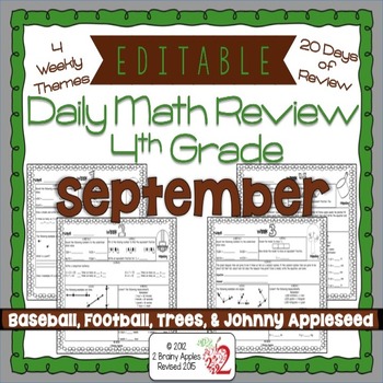 Preview of Math Morning Work 4th Grade September Editable, Spiral Review, Distance Learning