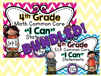 Preview of 4th Grade Common Core ELA & Math "I Can" Statements (Chevron)