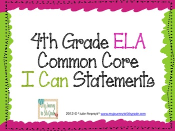 Preview of 4th Grade Common Core "I Can" Statements for ELA