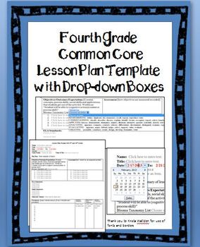 Preview of 4th Grade Common Core Lesson Plan Template with Drop-down Boxes