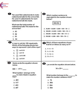 4Th Grade Common Core Math Assessment Form A - Mirrors Common Core State Test