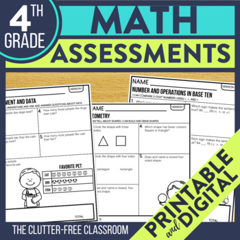 Preview of Math Assessments for 4th Grade | Progress Monitoring for the Whole School Year