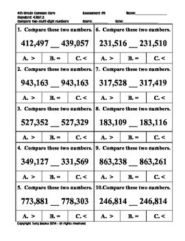 4th grade common core math compare two multi digit numbers 4 nbt 2 pdf