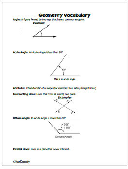 4th grade geometry enrichment projects vocabulary handout