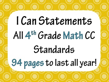 Preview of 4th Grade Common Core Math I CAN statement posters (94 pages!) Polka Dot Theme