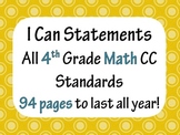 4th Grade Common Core Math I CAN statement posters (94 pag
