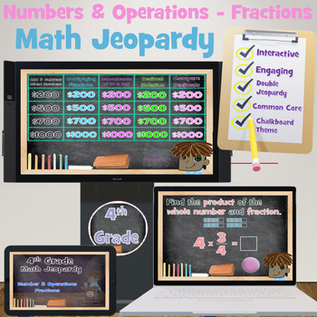 Distance Learning - Math Jeopardy: Number & Operations Fractions (4th ...