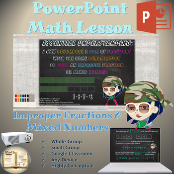 Preview of Improper Fractions & Mixed Numbers:  PowerPoint Math Lesson
