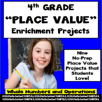 Preview of 4th Grade Place Value Projects, Vocabulary,  Print and Go Enrichment!