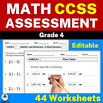 Preview of 4th Grade Math Review & Test Prep: Standards-Based Assessment Worksheets - CCSS