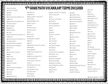 4th Grade Common Core Math Vocabulary Cards with Definitions 139 CARDS