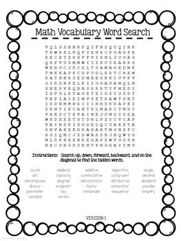 4th and 5th grade common core differentiated math vocabulary wordsearches