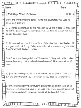 4th Grade Mon Core Math Worksheets By Kristin Kennedy