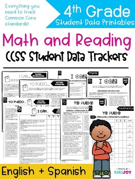 Preview of 4th Grade Common Core Math and Reading Student Data Tracking Sheets | SPA/ENG