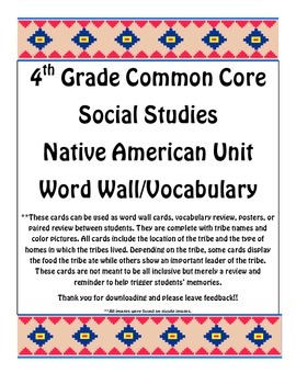 Preview of 4th Grade Common Core Native Americans Word Wall