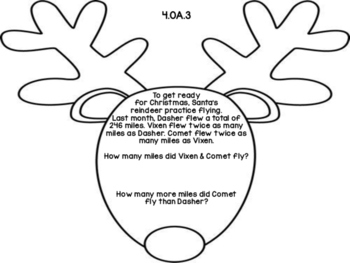 Preview of 4th Grade Common Core Open Ended Christmas Math Assessment Task (Reindeer)