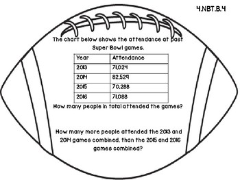 Preview of Superbowl 4th Grade Common Core Open Ended Assessment Task (Multi-Digit +/-)