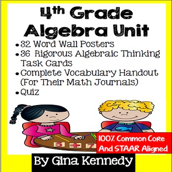 Preview of 4th Grade Algebra Unit, Handouts, Word Wall, Task Cards and Assessment