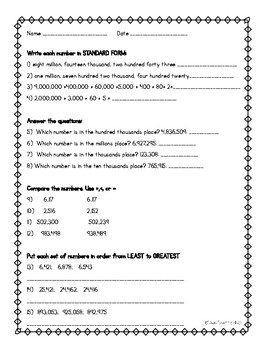 4th grade place value quiz by lisas learning shop tpt