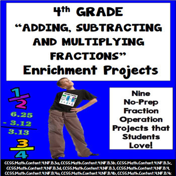 Preview of 4th Grade Adding, Subtracting and Multiplying Fractions Math Enrichment Projects