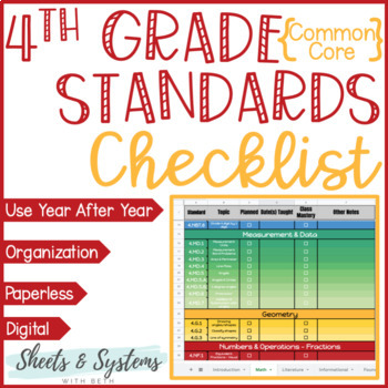 Preview of 4th Grade Common Core Standards Checklist {Google Sheets Checklist}