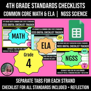 Preview of 4th Grade Common Core Standards Checklists for Math ELA NGSS Science