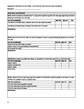 4th Grade Common Core Standards Information Text Checklist by Josian ...