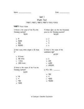 4th Grade Common Core Unit 1 Math Test: Place Value, Rounding | TpT