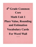 4th Grade Common Core Unit 1 Vocabulary Word Wall Cards